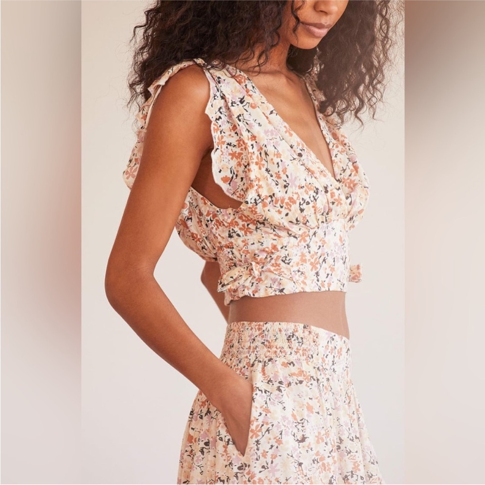Free People Pretty Daze Ivory Floral Print Two-Piece Dress Crop Top /Skirt Set - Picture 5 of 11